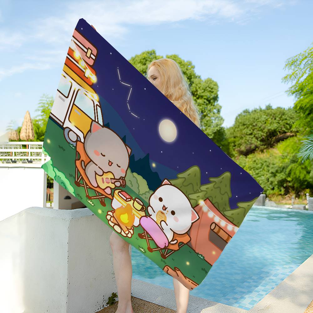 Peach and Goma Anime Beach Swimming Towel Soft Absorbent Washcloth Children's Gifts for Kids Travel Camping Gym