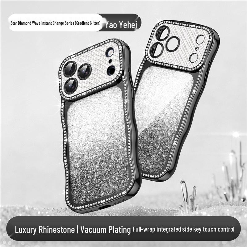 

Luxury Apple 17 Pro Max Glitter Wave Gradient iPhone 16 Rhinestone Drop-Proof Case 13 Pro Max чёрный
