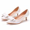 Bride Wedding Dress Pointed Toe Single Shoes Thin Heel Medium Heel Single Shoes Bow Pointed Toe Shoes Foreign Trade Large Size White Wedding Shoes