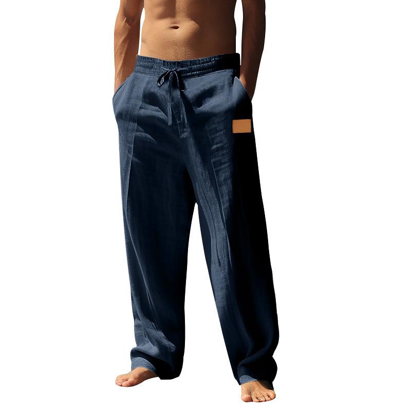 American Style Men's Lace-up Beach Breathable Cotton Linen Loose Casual Sports Trousers Men