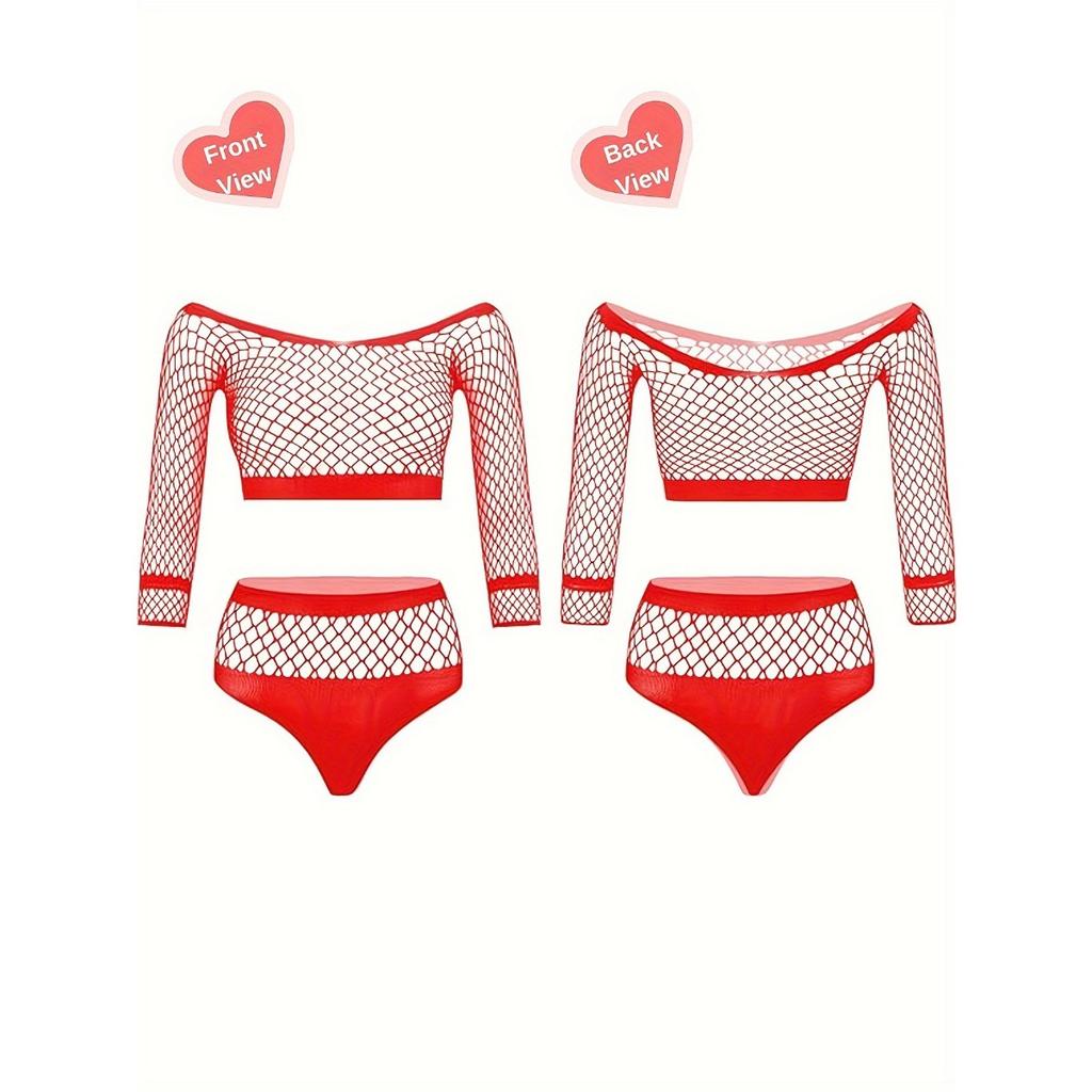 Sexy Underwear Female Sexy Hollow Up and Down Two-piece Net Suit Black Temptation