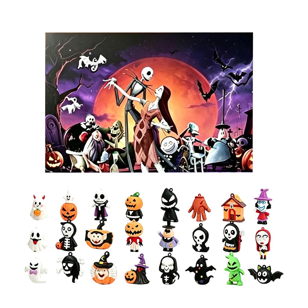 24pc Halloween Countdown Calendar with Horror Blind Box Figures Assorted Halloween Themed Collectible Toys for Seasonal Decoration and Gift