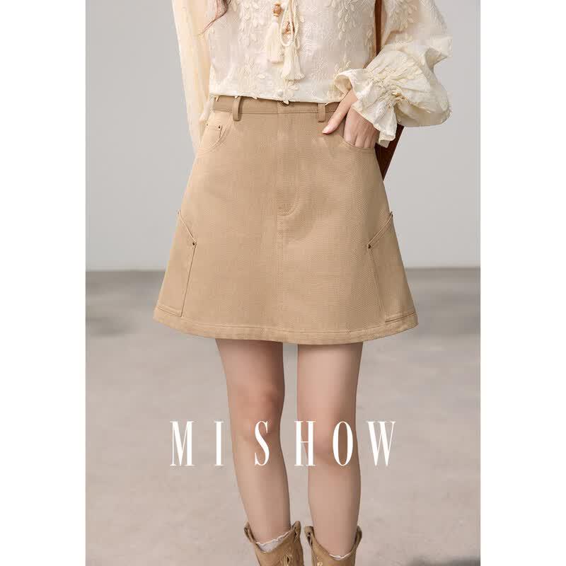 Mishow Women s Khaki A-Line High-Waisted Short Skirt L