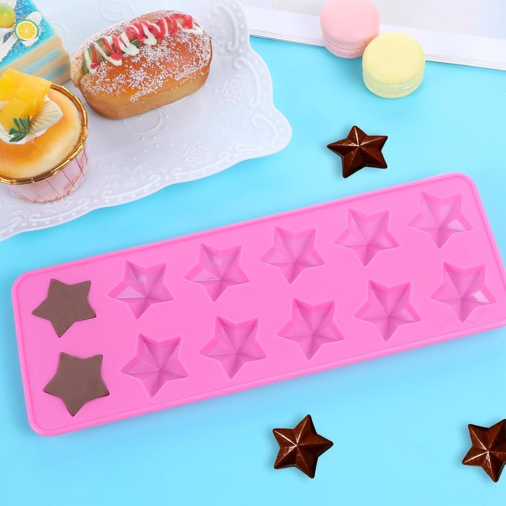 12 Cavities Star Chocolate Mold, Reble Five Pointed Star Silicone Mold Fun Shaped Chocolate Molds Silicone Square Molds for Making Chocolates Ice
