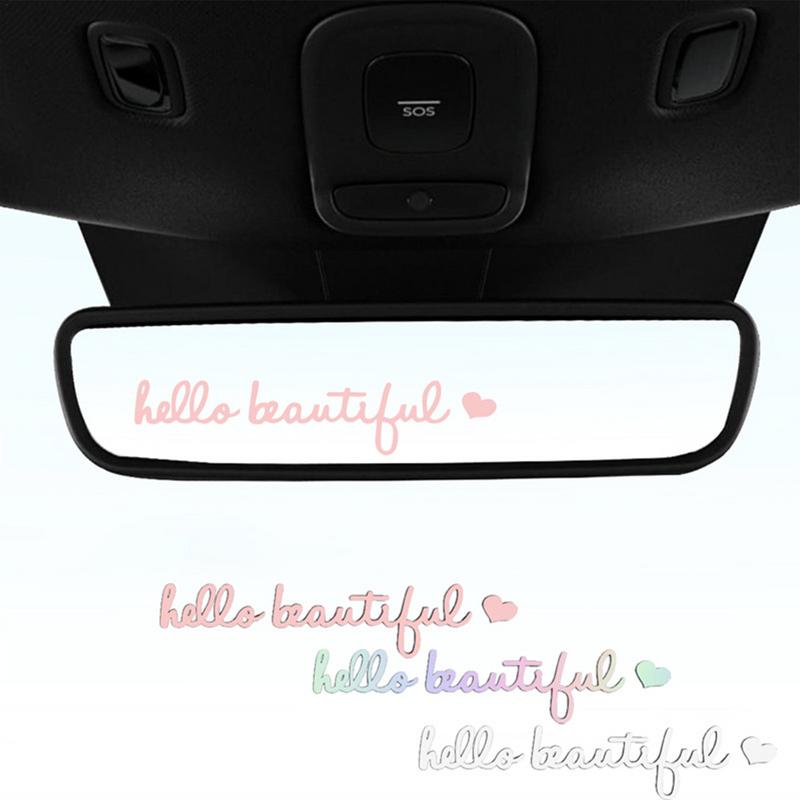 Hello Beautiful Rearview Mirror Decal Waterproof Rear View Mirror Decal Auto Sticker Hello Beautiful Sign Chic Car Decal