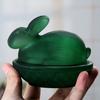 Yousheng Glass Rabbit Candy Dish Easter Bunny Cookie Jar with Lid Decorative Candy Bowl for Snacks Party Treats Home Spring Table Decor