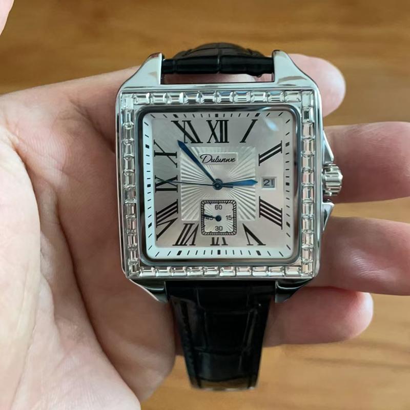 Dulunwe Fashionable Business Luxury Automatic Date Waterproof Square Dial Retro Automatic Mechanical Men's Watch