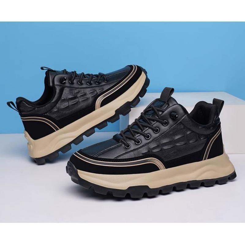 New Shoes, Leather Shoes, Men's Trendy Shoes, Thick-soled Breathable Leather Casual Shoes, Trendy and Fashionable Soft-soled Men's Sports Shoes