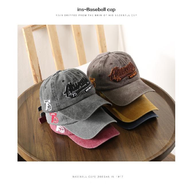 Trendy men's washed letter-embroidered baseball cap, suitable for outdoor wear, offering sun protection and shade for women