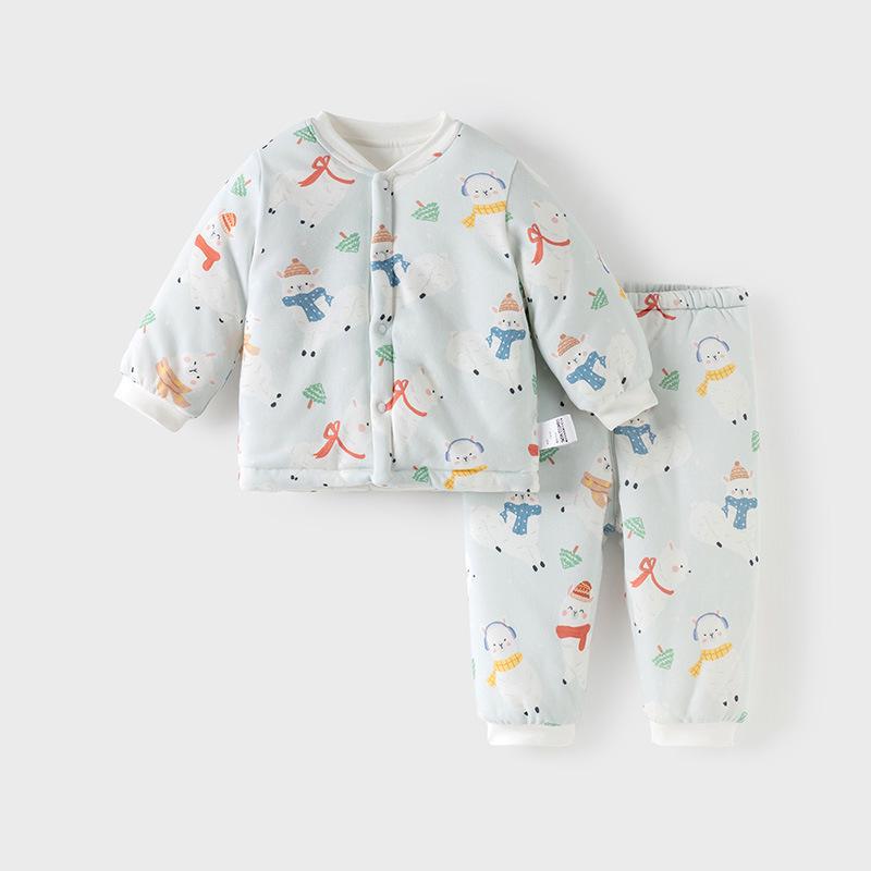 Quilted Baby Two-Piece Homewear Set - Front-Opening Thin Cotton for Autumn/Winter