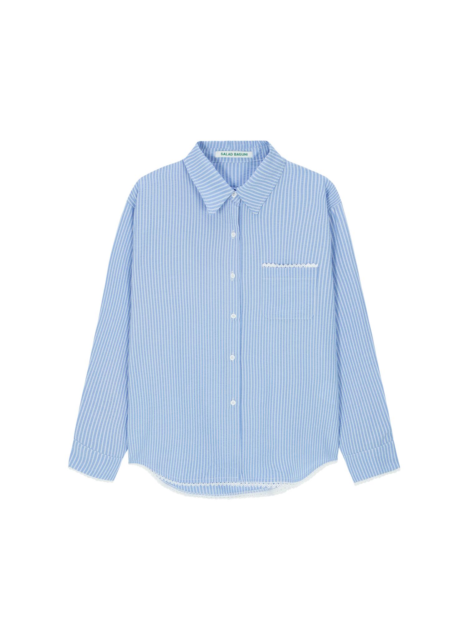 Salad Basket Lace Pocket Seersucker Shirt - Blue Free