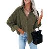 Damer Casual Manchestervårdblus Randig Damer Skjortjacka Vintage Knapp Ficka Lös Mode Blusar Toppar Plus Size