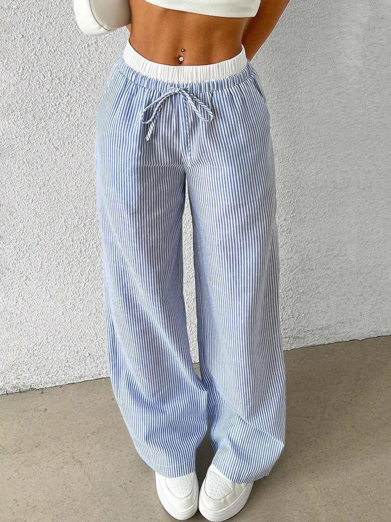 Pantalones Casuales Sueltos de Pierna Ancha a Rayas y Cuadros para Mujer 2025