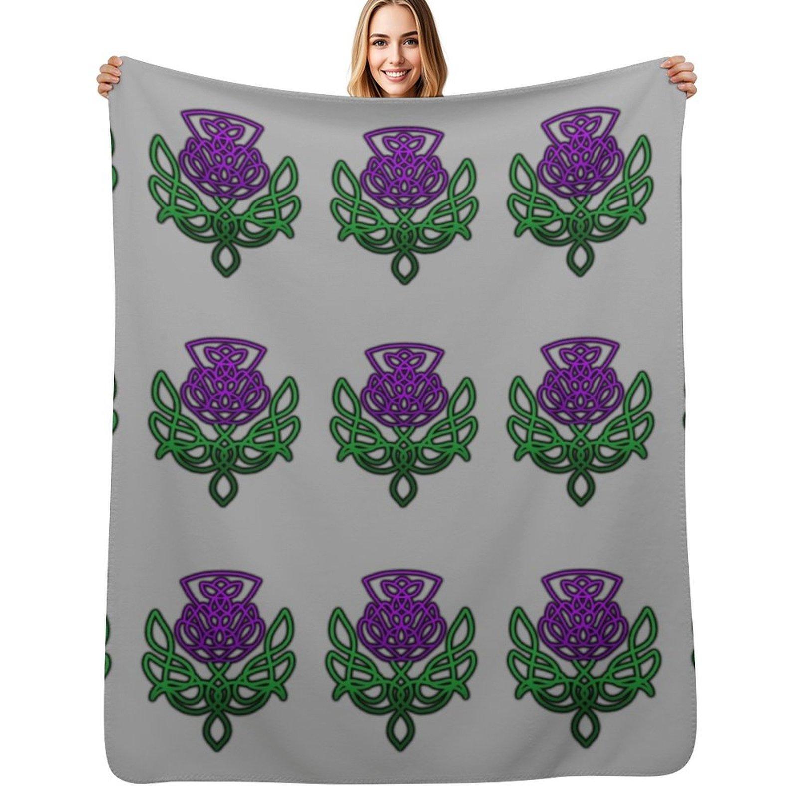 Celtic Thistle Throw Blanket Warm Throw Blanket Gift for Anniversary Size: 75*100cm, Weight: 230 GSM