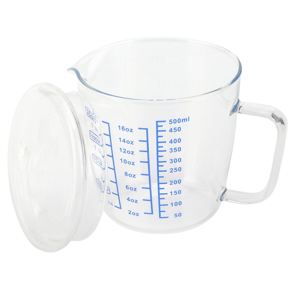 Heat Resisting Glass Measuring Cup Milk Scale Measuring Jug with Lid Kitchen Utensil(500ml )