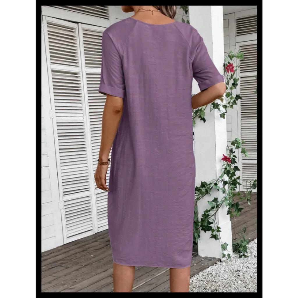 LYRIA Women's Cotton Linen Short Sleeved Dresses Loose And Comfortable Vacation Dress For Women