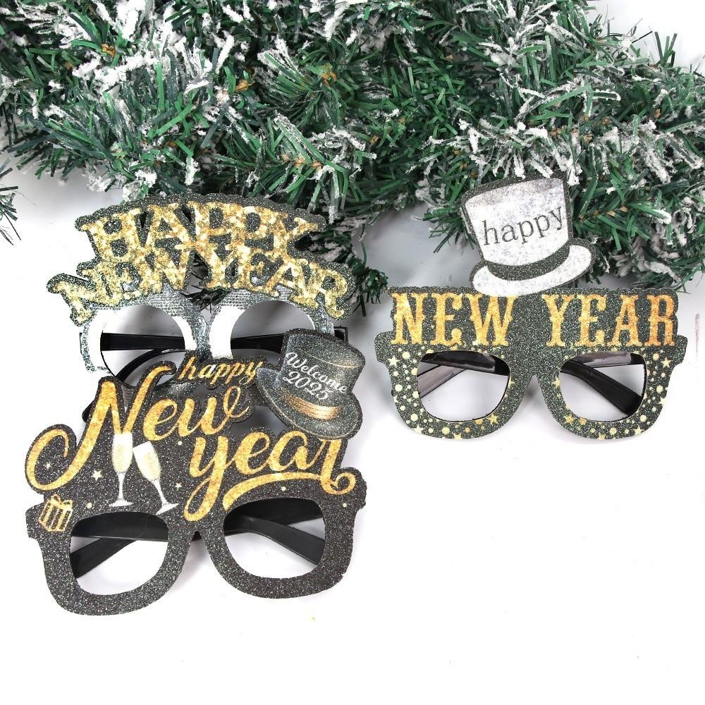 Letters and Numbers 2026 New Year Glasses Glitter New Year Decorative Glasses New Year Dress Up