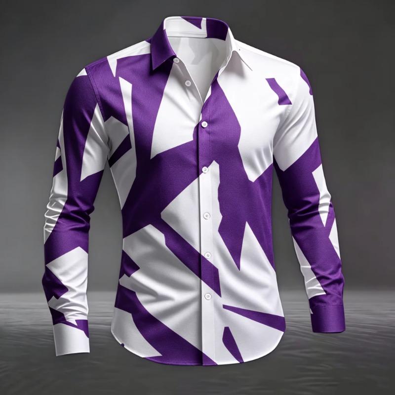 Men's Artistic Geometric Abstract Print Long Sleeve Dress Shirt Smooth Breathable Fabric Slim Fit Formal Business Casual Social