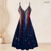 Women Plus Size Two Piece Set Short Sleeve Cardigan V Neck Strappy Star Printed Red Blue White Flared Dress