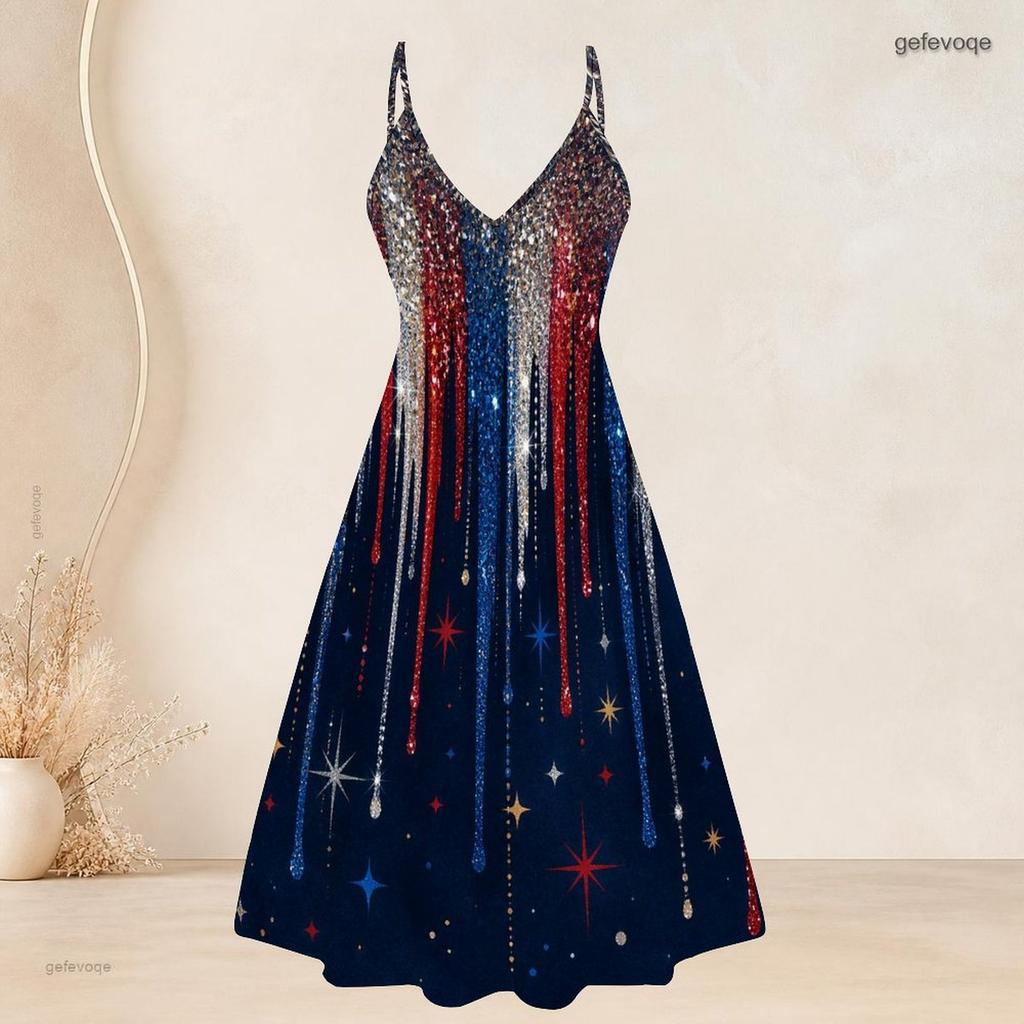 Women Plus Size Two Piece Set Short Sleeve Cardigan V Neck Strappy Star Printed Red Blue White Flared Dress
