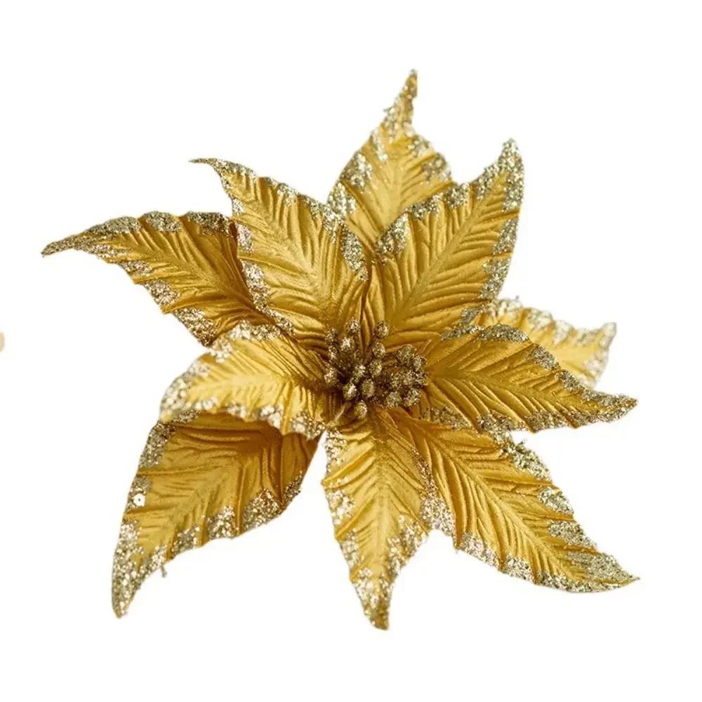 Handmade Artificial Christmas Flowers Shiny DIY Simulated Christmas Flower Multi-color Christmas Tree Accessories Event Layout