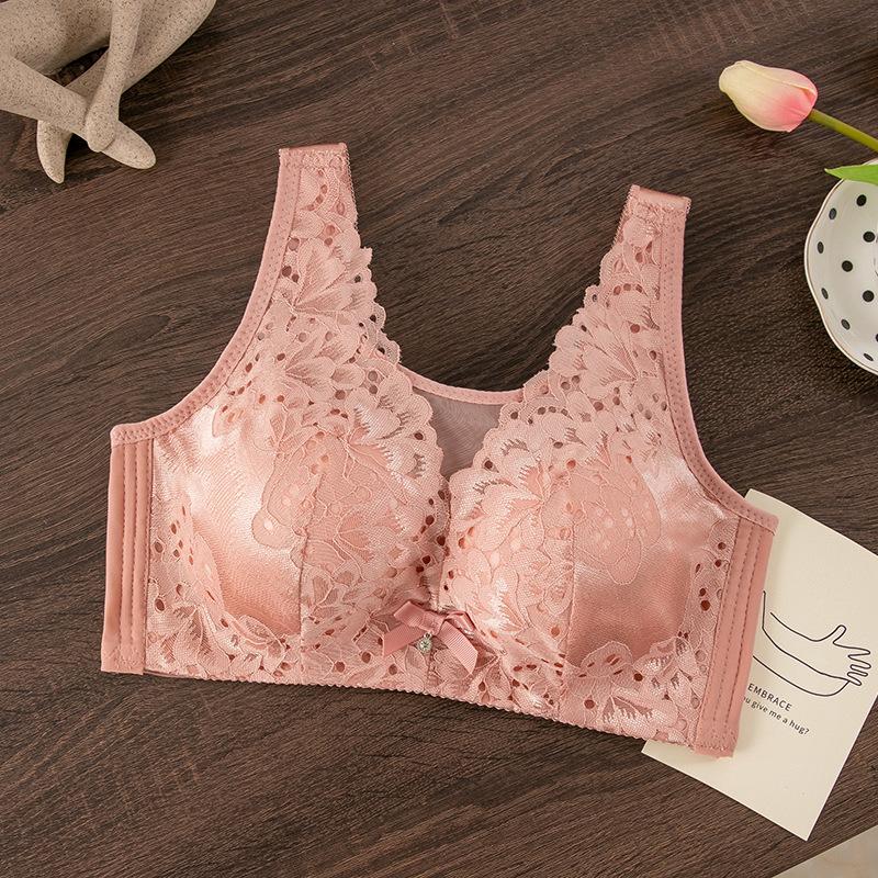 New bra large size full cup with double breasts, large breasts and thin thin D cup lace elderly bra