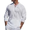 Camiseta deportiva informal de algodón y lino tropical para hombre, con lazo, bolsillo decorativo, color liso, capucha, manga larga, moderna