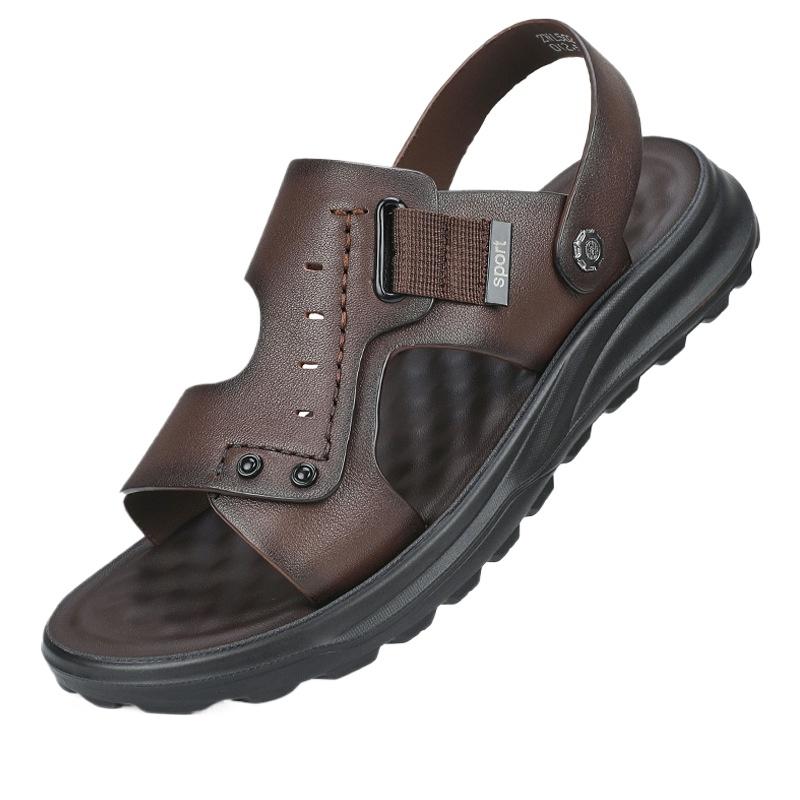 Men's Sandals Leather Summer Beach Shoes New Driving Wear Non-slip Dual-purpose Dad Sandals Men