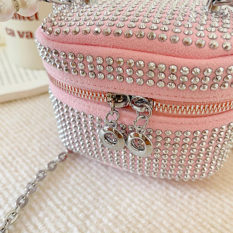 Princess Mini Rhinestone Crossbody Handbag with Pearl Handle