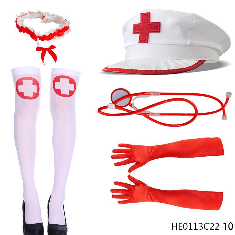 Halloween Nurse Headwear with Fake Stethoscope Pen Sexy Nurse Headwear Headband Lace Red Cute Cosplay Costume Birthday Makeup