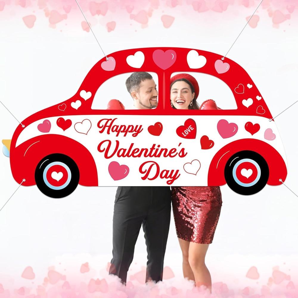 Car Shaped Photo Prop Selfie Frame for Valentine's Day Couple Selfie Wedding Anniversary Party Photo Booth Valentine's DayBanner