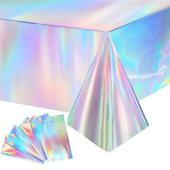 Iridescent Disposable Tablecloth Plastic Waterproof Table Cover Sparkly Table Cloth for Rectangular Table Parties Birthdays Weddings Holiday Decor