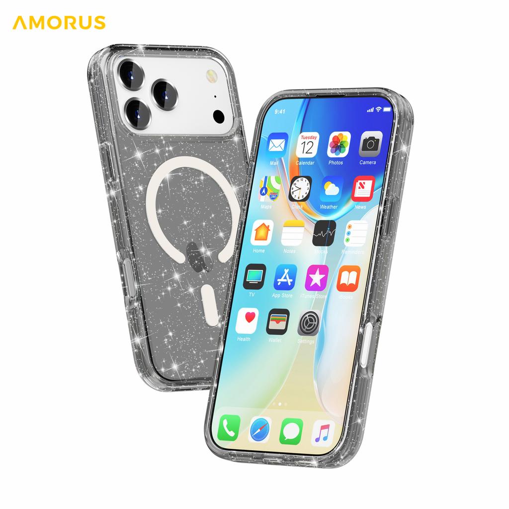 AMORUS For iPhone 17 Pro Magnetic Case Compatible with MagSafe Glitter Powder PC + TPU Phone Cover