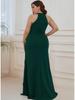 European & American Split Fashion Solid Color Round Neck Long Dress