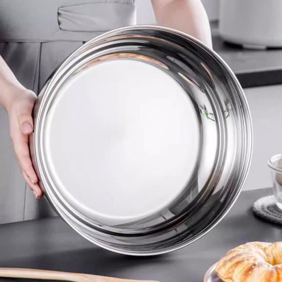 Stainless Steel Mixing Bowl Multi-Functional Dough Kneading Salad Basin Non-Slip Bottom Deep Mixing Bowl for Splash-Free Whisking Induction Cooktop