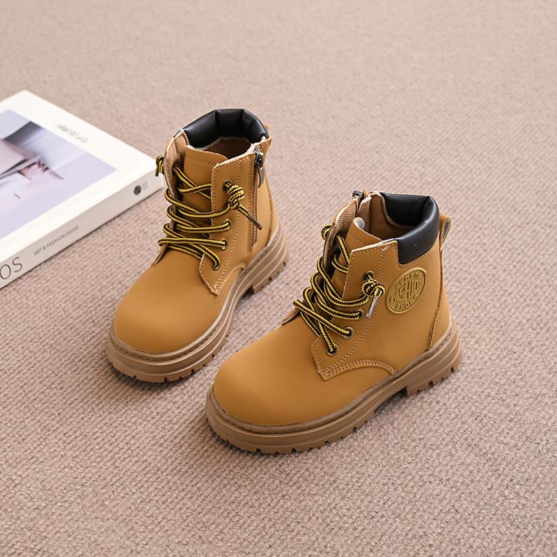 Kids Short Leather Boots Boys Girls Unisex Fashion Ankle Boots 2024 Brand New Auutmn Winter Big Children Rubber Boots Size 21-36