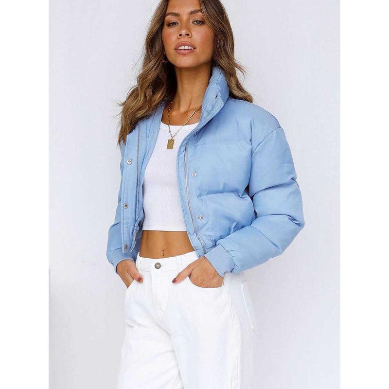 Winter Walk Kendall Wind Sexy Stand Collar Zipper Thermal Bread Coat Small Short High Waist Cotton Coat Jacket