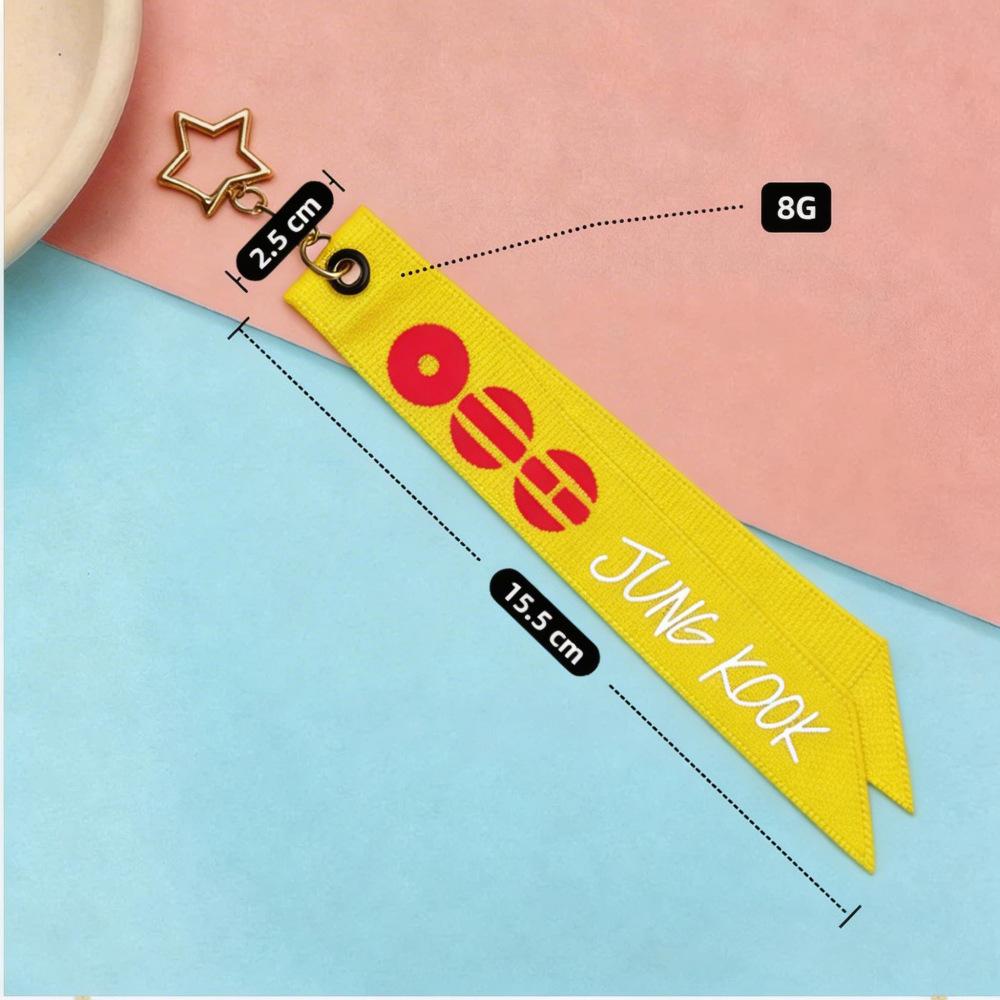 BTS Member Name Ribbon Phone Strap, Bangtan Boys Yellow Lanyard with Star Charm, Kpop ARMY Fans Bag/Phone Accessory