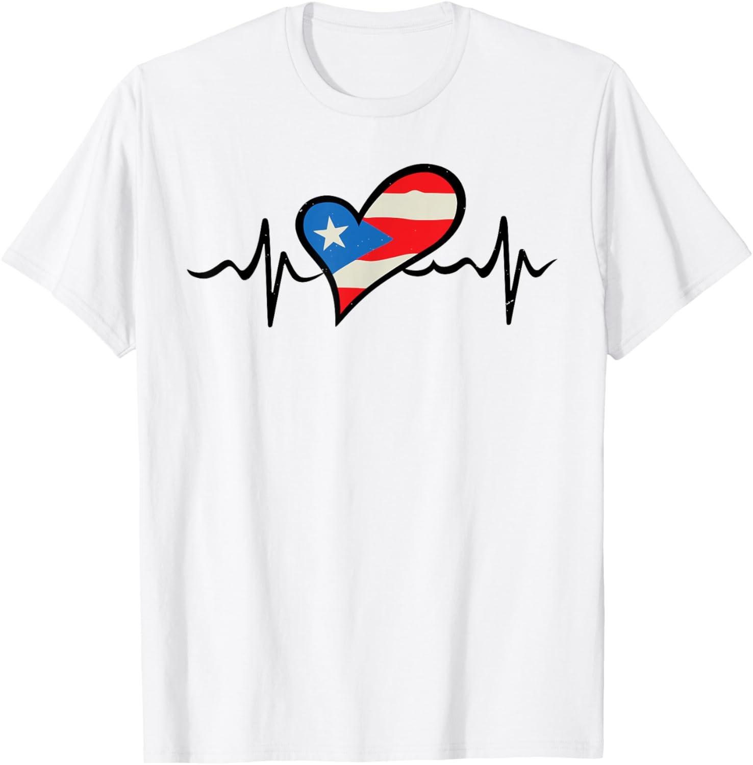 Puerto Rico Flag Heartbeat Puerto Rican Boricua Hispanic T-Shirt S