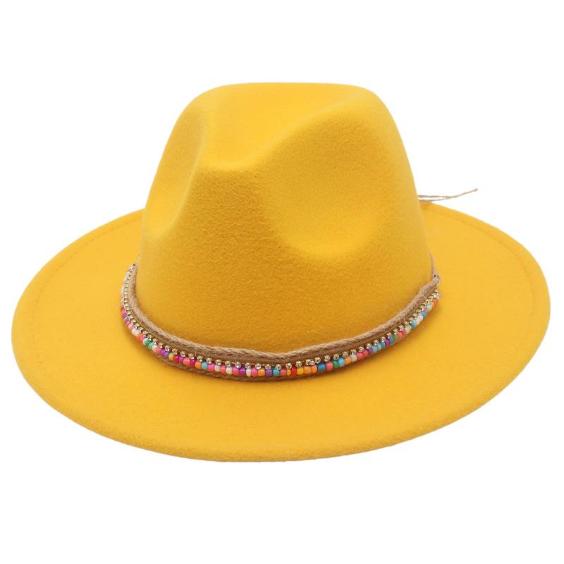 Pălărie înaltă Stil Etnic Lanț de Mărgele Lucrat Manual Pălărie Jazz Pălărie Fedorado pentru Spectacol Culoare Pălărie