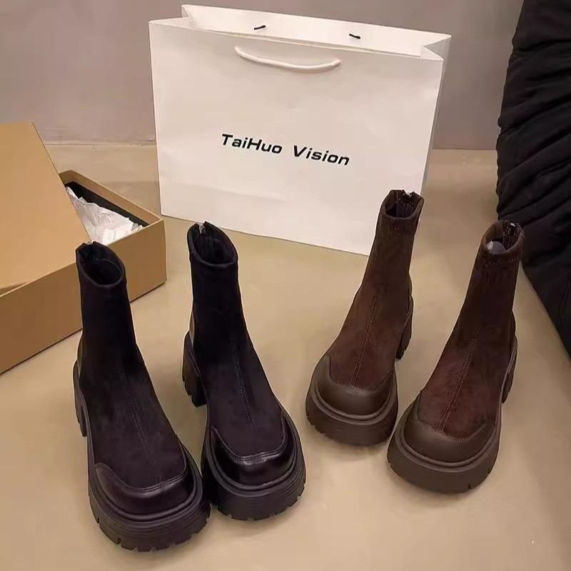 Height-increasing women's thin boots women's new autumn and winter versatile short boots versatile thick-soled medium tube Martin boots tide