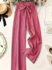 DY3514 Women's Elegant Solid Bow Long Pants - 2025 Autumn Collection
