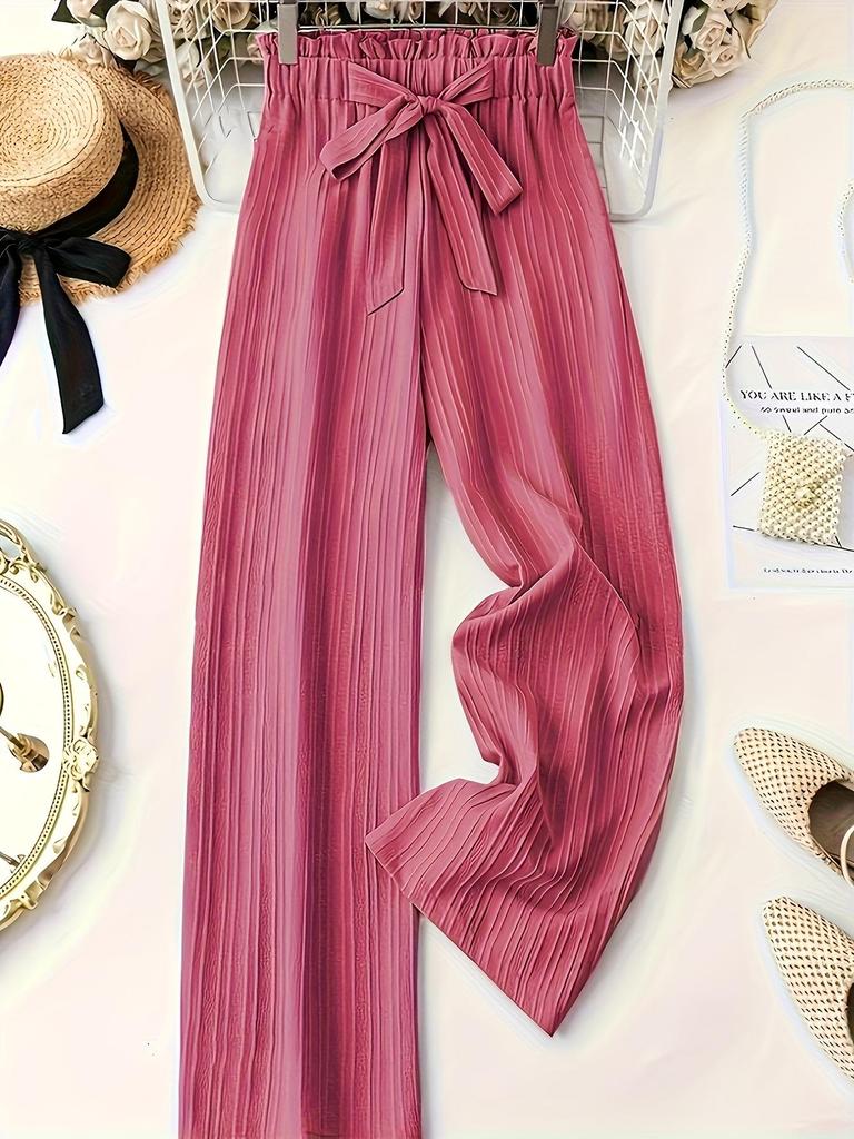 DY3514 Women's Elegant Solid Bow Long Pants - 2025 Autumn Collection