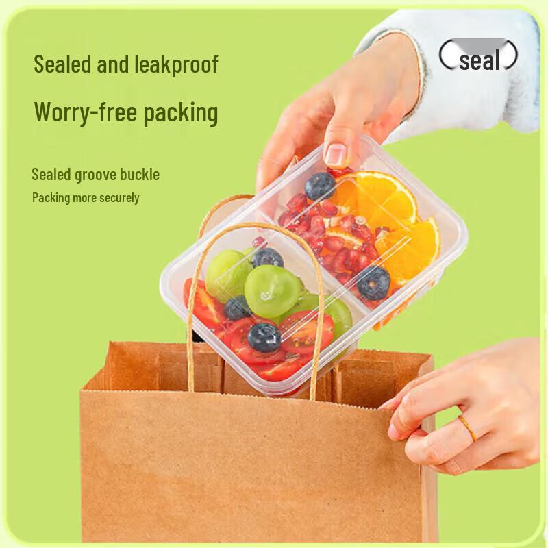 WS Disposable 650ml 2-Compartment Rectangular Food Containers with Lids