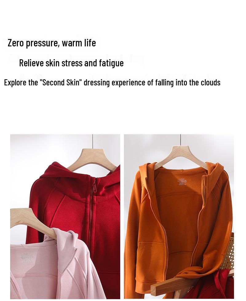 Damska bluza z kapturem zapinana na zamek, podszyta polarem - Ciepły kardigan sportowy z długim rękawem