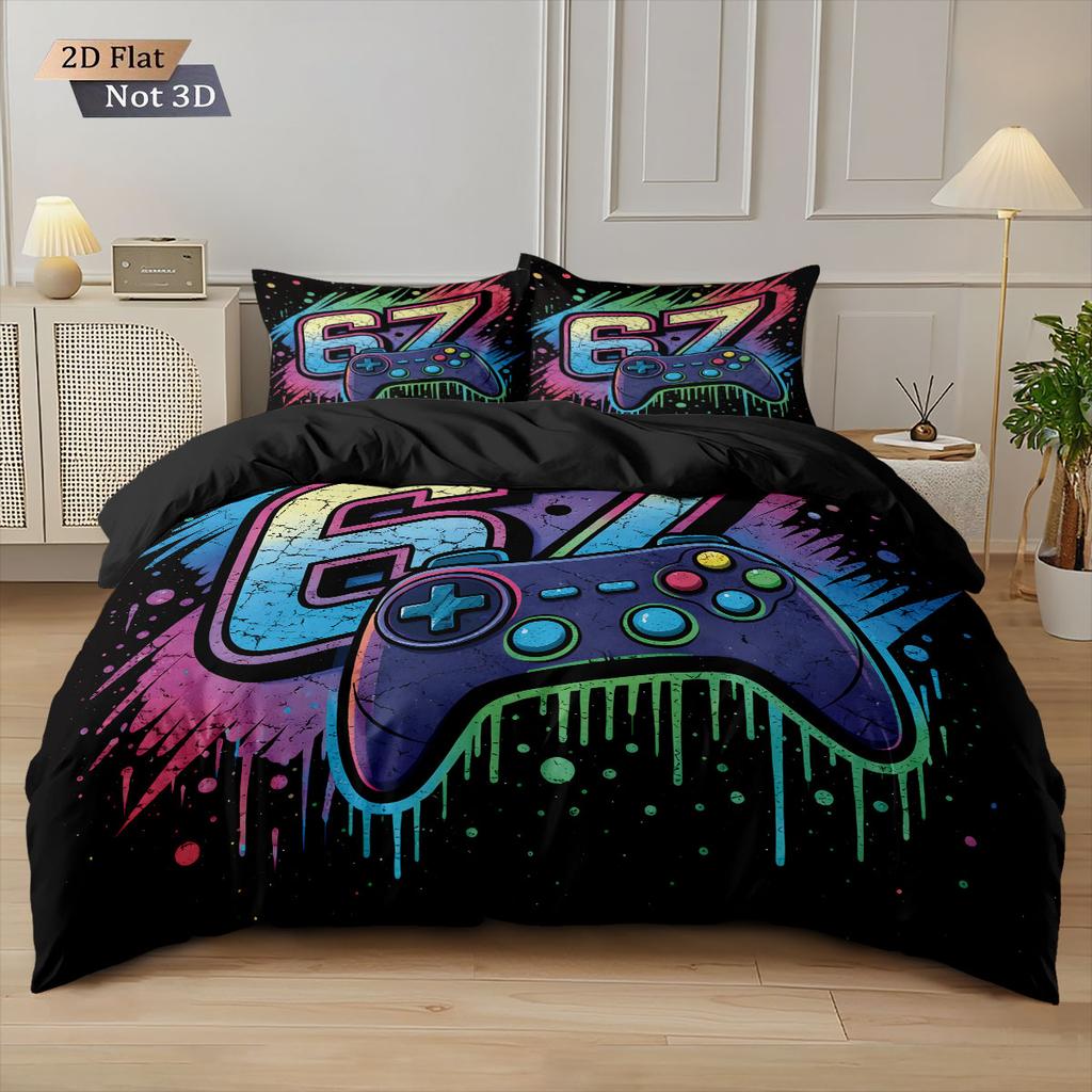 3er-Set 67 Graffiti-Stil 67 Element Spielcontroller Bedruckte Bettbezug-Set Mehrere Größen Bettwäsche Dekoration Weich Maschinenwaschbar