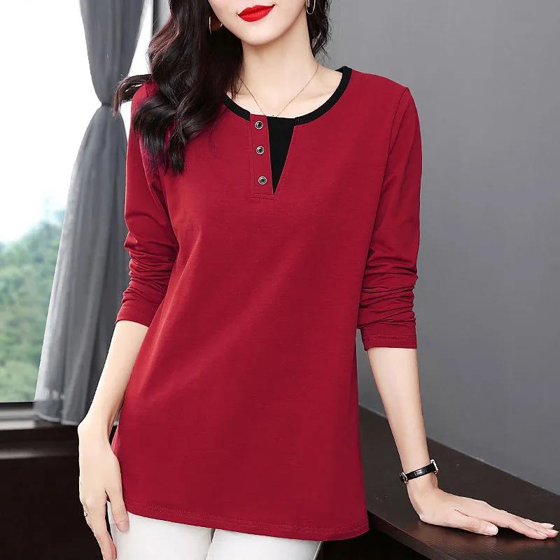 Long-sleeved T-shirt Women's Spring and Autumn Mother's Western Style Bottoming Shirt Large Size Mid-length Women's Top