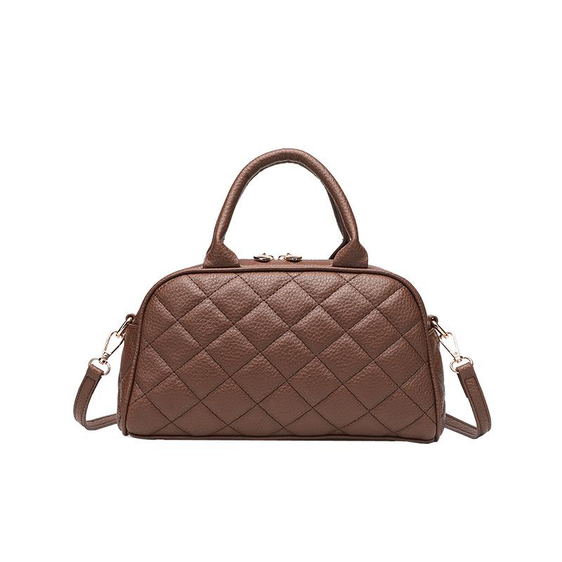 College Style Autumn and Winter Handbag Women's New Embroidered Rhombus Pattern Hand Carry Small Bowling Bag