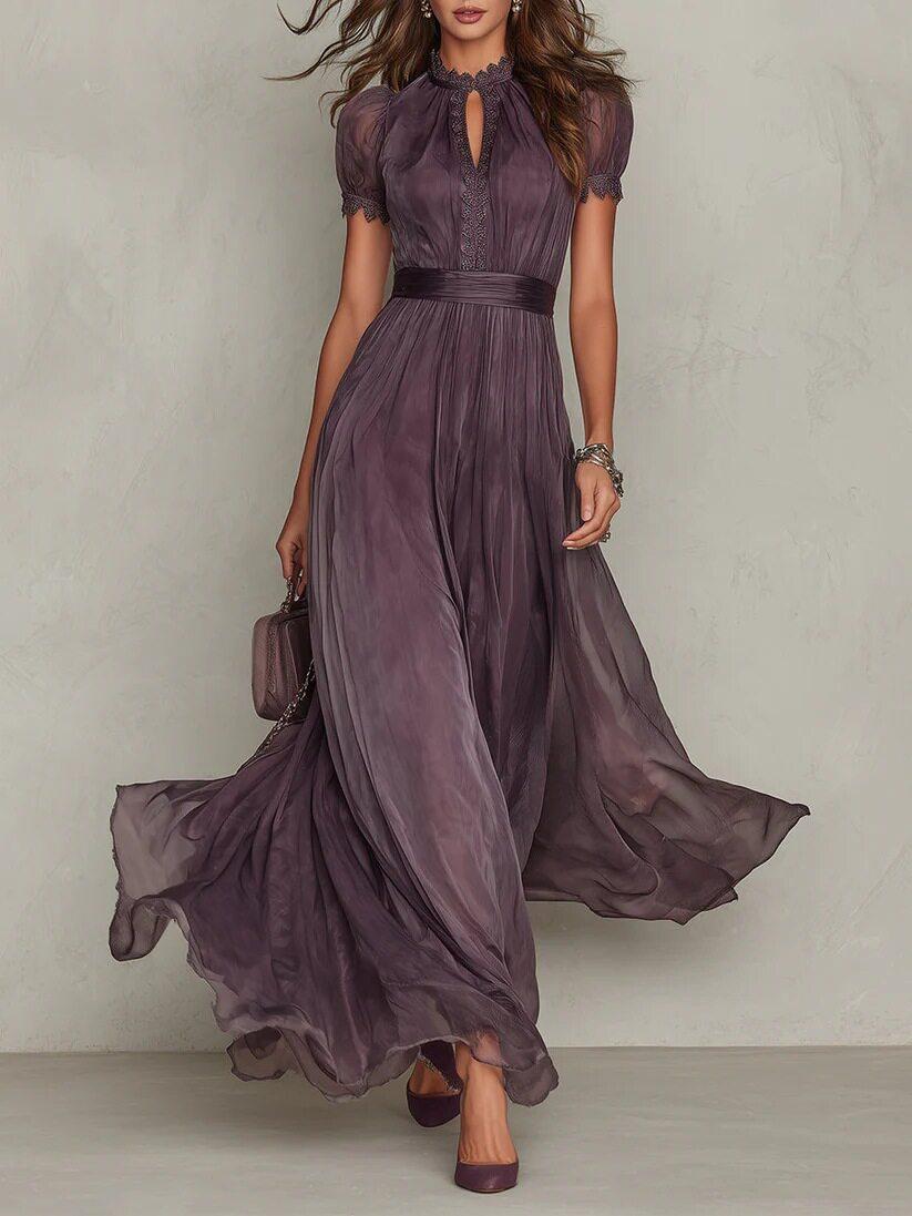 French retro purple lace stand-up collar