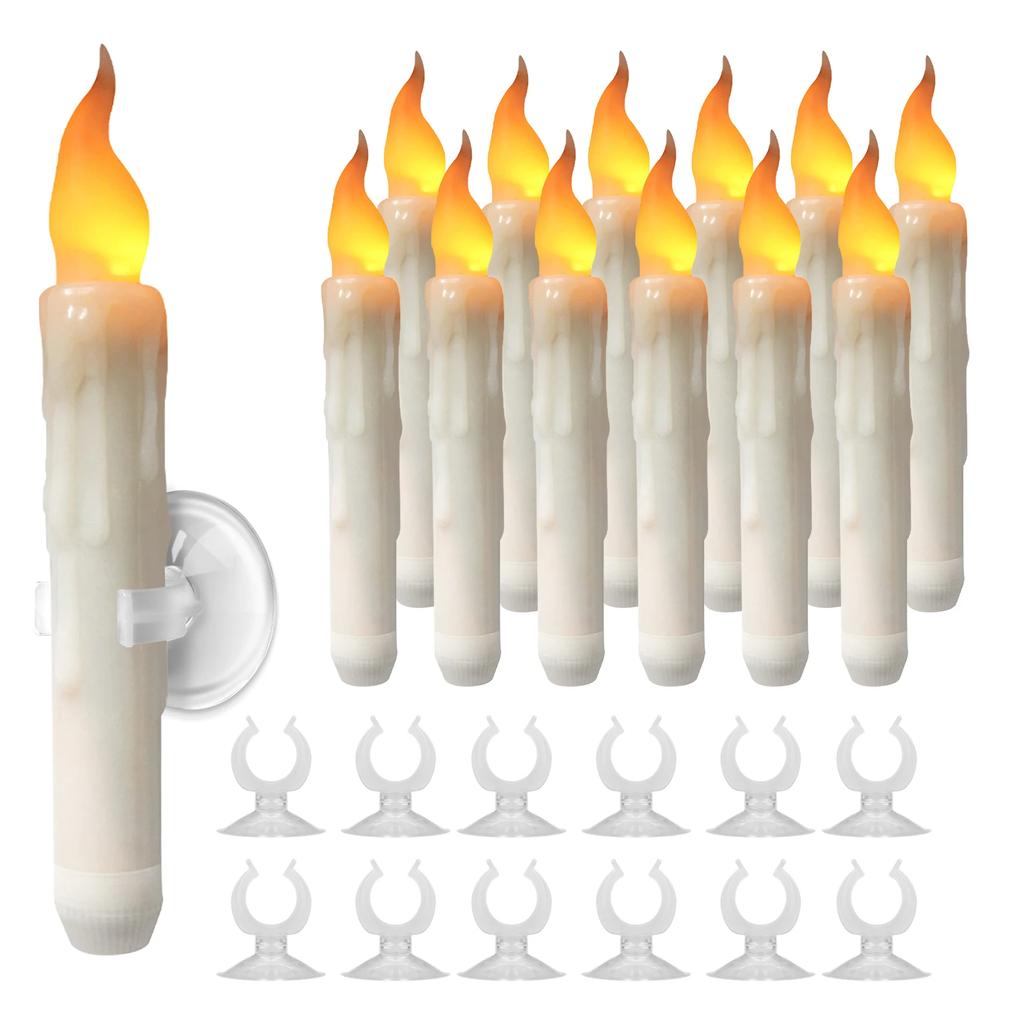 6/12 Buc. Lumânări de Fereastră cu Ventuze Lumânare Electronică LED Pâlpâitoare Sfeșnice de Crăciun Lumânări LED Conice Fără Flacără